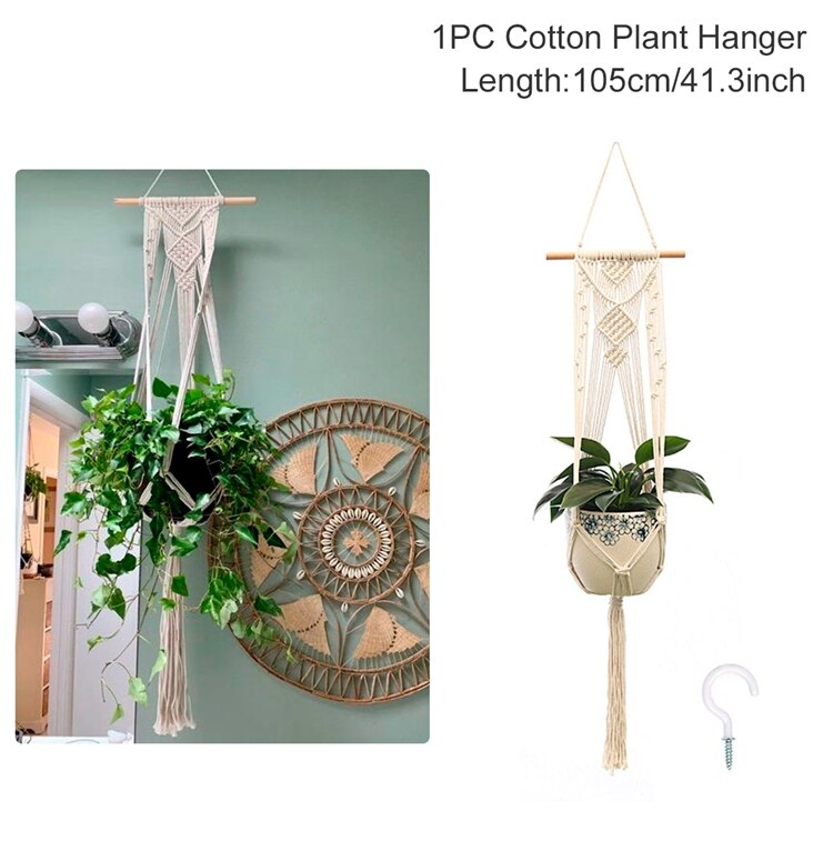 Cesta colgante con gancho para macetas, soporte para macetas, macramé, macetero colgante, cuerda trenzada, artesanía, decoración Vintage: 2