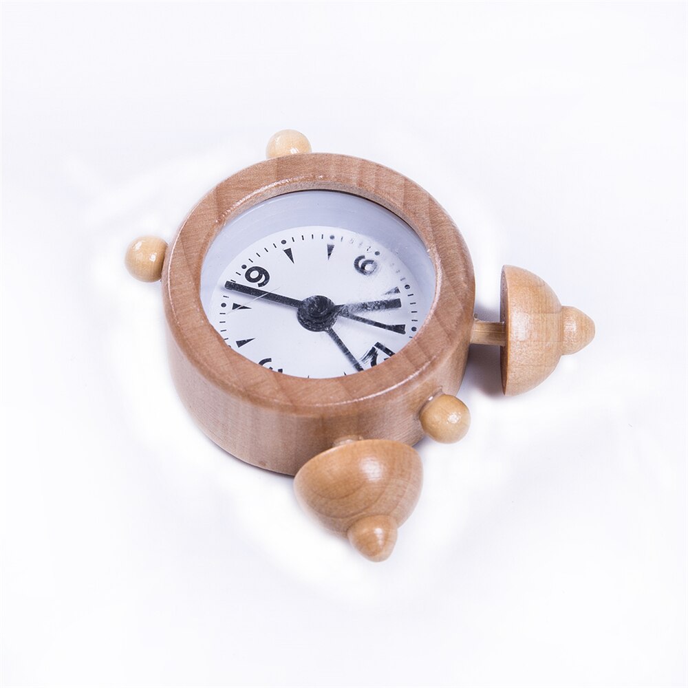 Wooden Log Twin Bell Round Alarm Clock Silence Travel Small Table Clocks Snooze Function Home Decor Ornaments