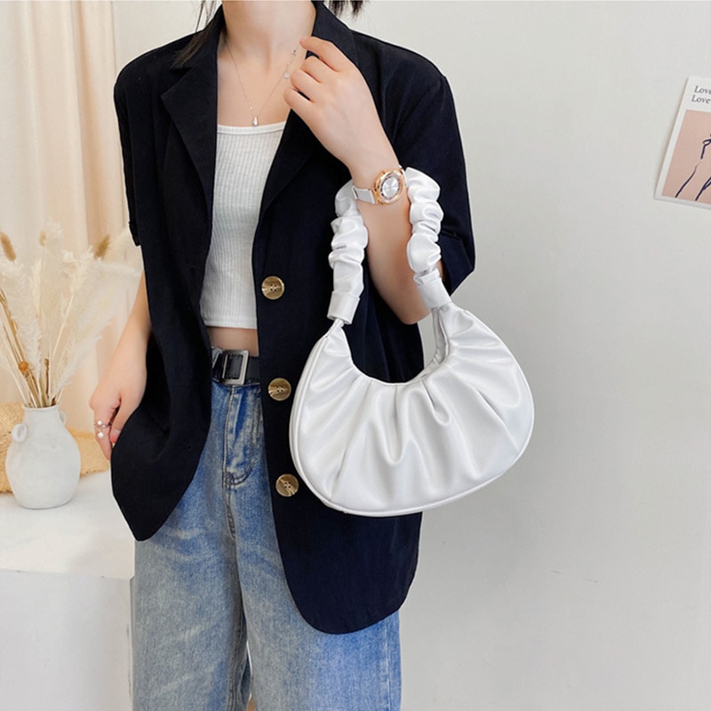 Pleated Cloud Bag Women PU Leather Shoulder Bag Brand Armpit Bag Small Lady Handbag Girls Dumpling Bags boslo