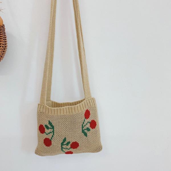 Leuke Cherry Kinderen Kleine Handtas Gebreide Wollen Baby Meisje Schoudertas Winter Vintage Jongen Kids Mini Portemonnee Messenger Bags: Beige