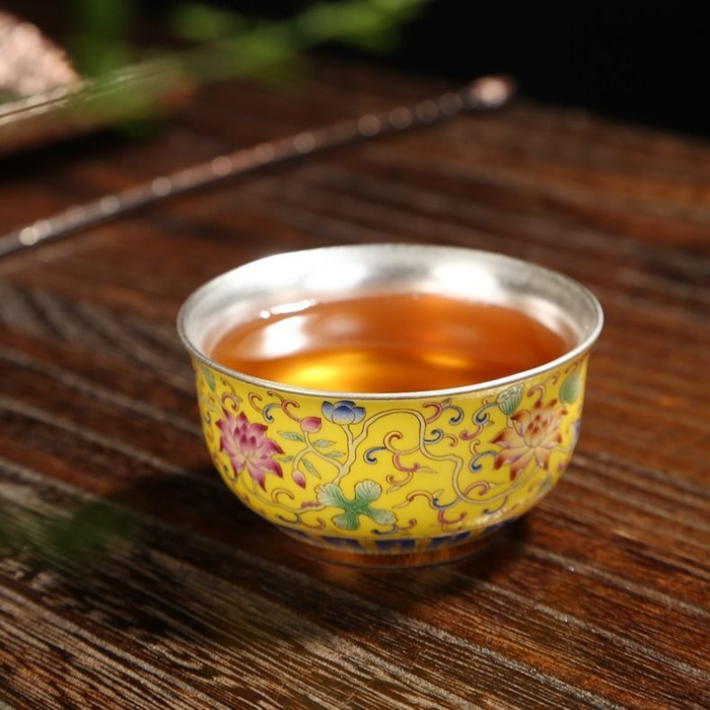 Tasse à thé à Double fond de 65ml, bols à thé de style chinois, tasse en céramique, revêtement interne argenté, tasse impériale asiatique, beau service à thé