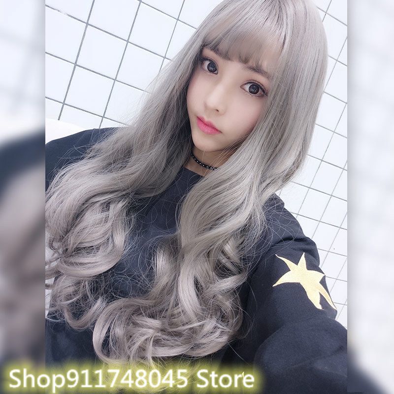 Long Curly Hair Wig Female Korean-Style Big Wavy Hair Qi Air Bangs Natural And Realistic Fluffy Artificial Wig
