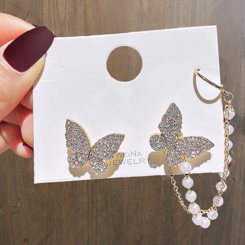 Boucles d'oreilles papillon en Zircon doré pour femmes, bijoux élégants, à la , de fête de mariage: style4