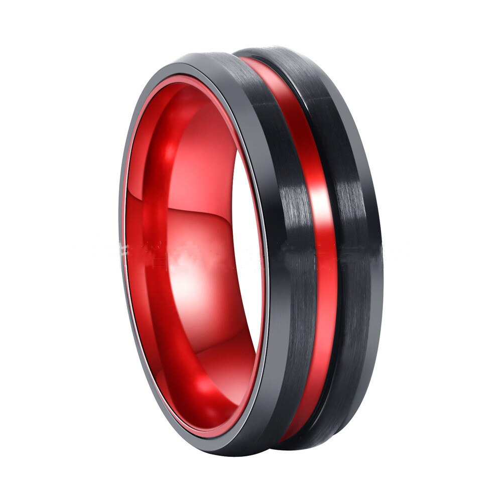 Fdlk 8mm sort rustfrit stål tynd rød linje vielsesring ring smykker