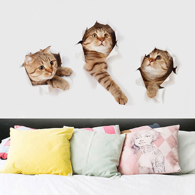 3D Kat Patroon Muurstickers Mooie Animal Katten Badkamer Wc Stickers Waterdicht Huishouden Woonkamer Home Decor Vinyl Decal