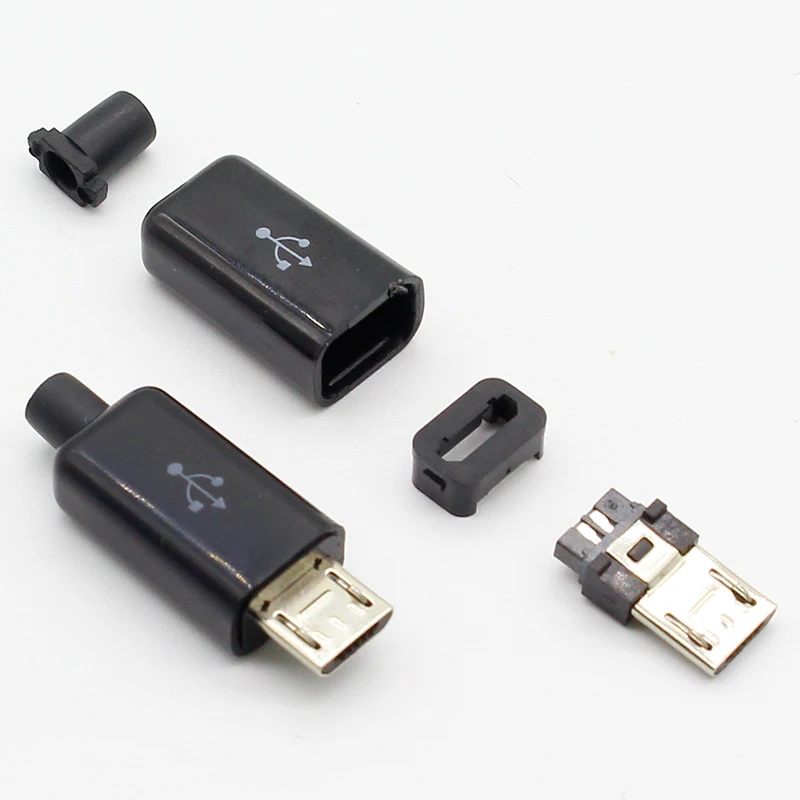 10 stks DIY Micro USB Type B Mannelijke 5pin Vier Stuk Montage Connector Stopcontact