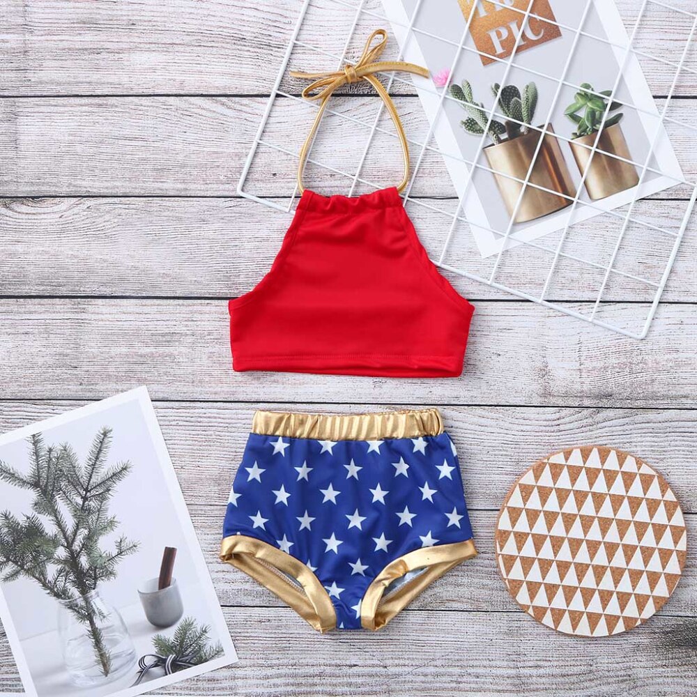 4th of July Kids Baby Girls 2PCS Swimwear Bikini Tankini Swimsuit Bathing Suit: 3T