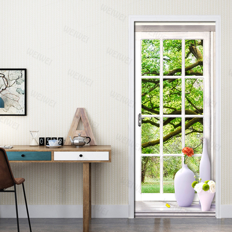 3D Scenery Outside The Window Door Stickers European Style Wall Sticker For Bedroom Living Room landscape Waterproof Decals