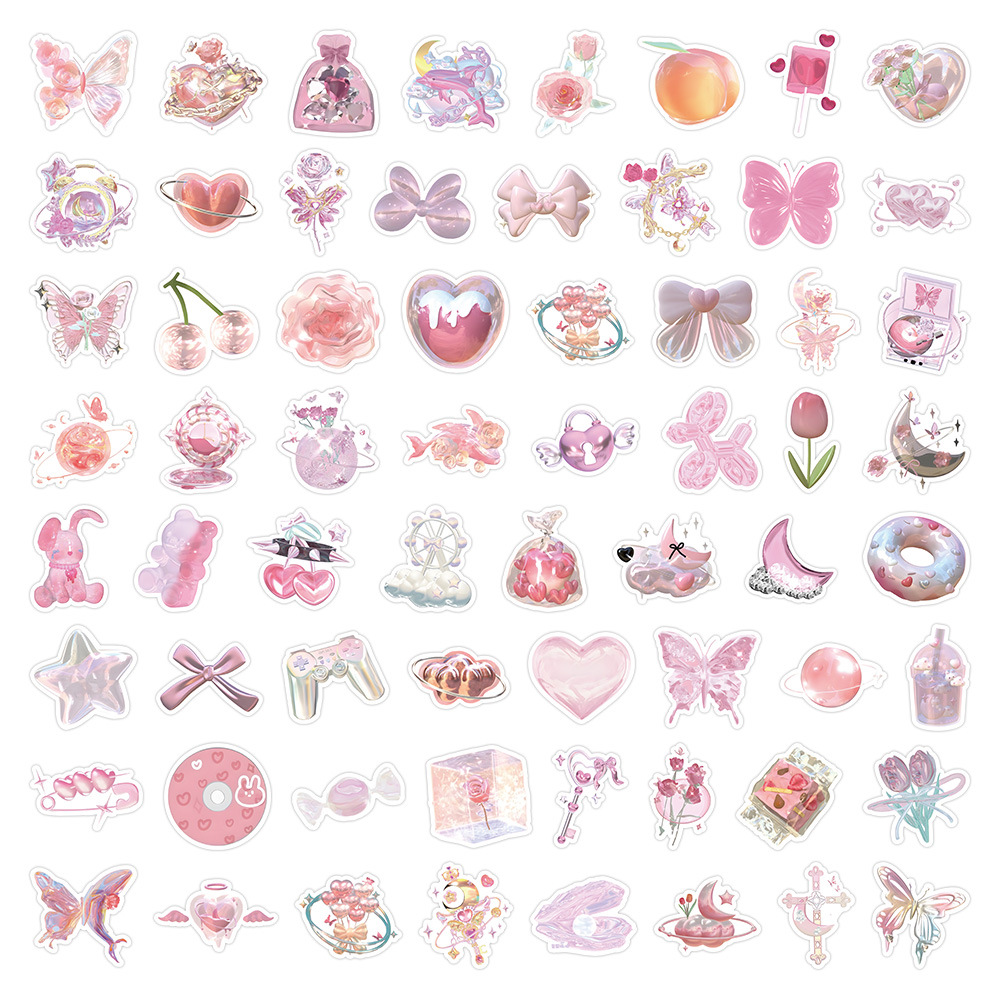 10/30/60pcs Cute Dream Pink Stickers Aesthetic Ins Style Cartoon Decals Skateboard Scrapbook Phone Helmet Car Sticker Waterproof