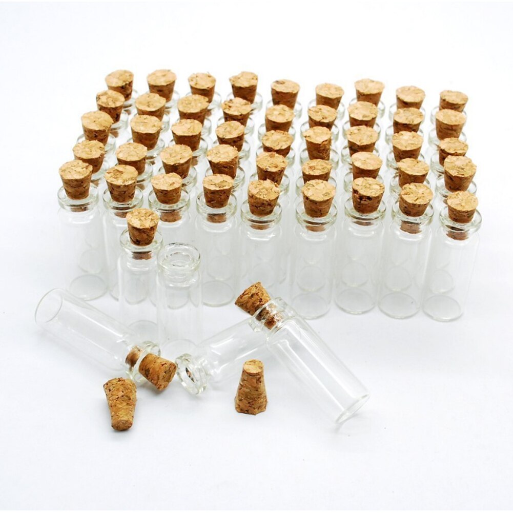 Frascos pequeños de vidrio de 1ml y 10 piezas, frascos para mensajes, botellas de corcho DIY, Mini tapón, botellas de vidrio transparente