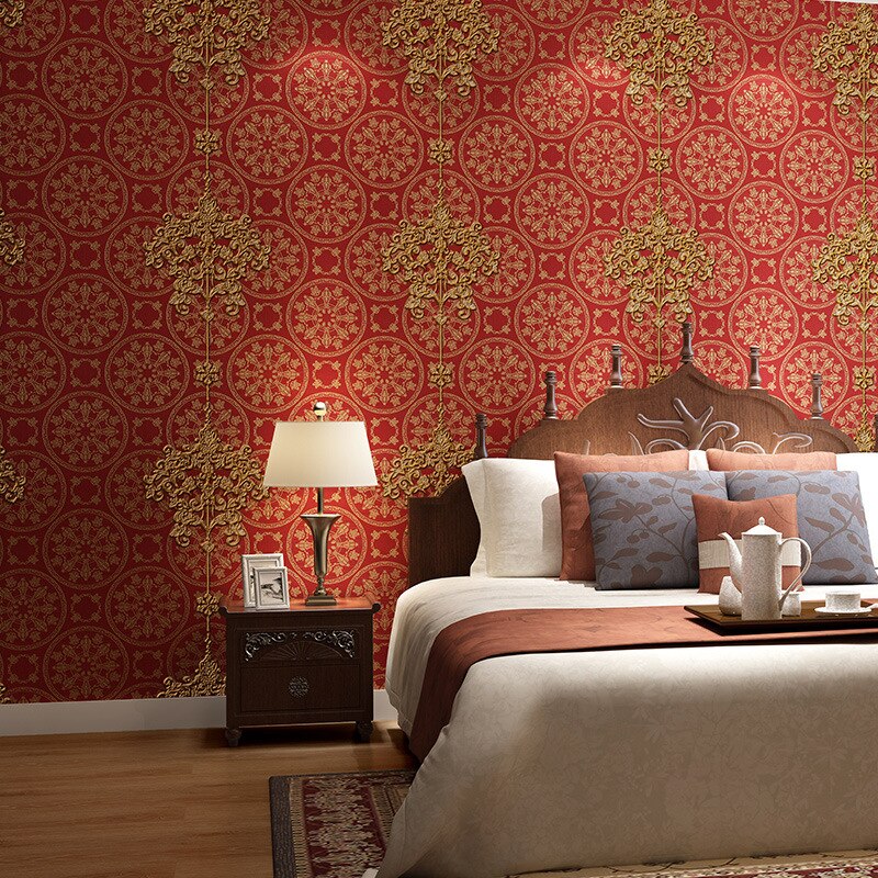 3D Chinese AB red wallpaper bedroom living room TV background wall antique Chinese wallpaper Chinese style: Light Khaki