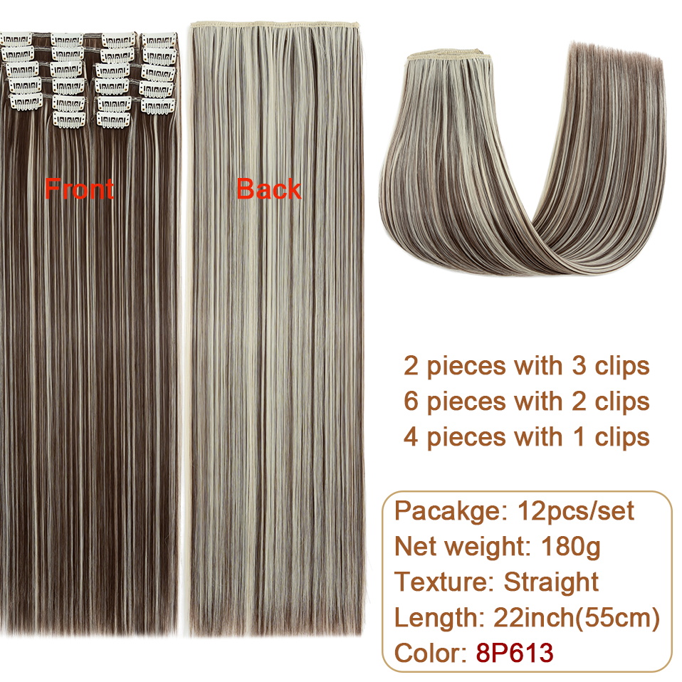 BENEHAIR 180g Straight Clip in hair extensions 22" 12PCS Hair Extensions for Women Full Head Heat Resistant Synthetic Hairpiece: 4/30HL
