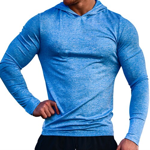 MUSCLE ALIVE-ropa deportiva para hombre, ropa de , sudaderas con capucha para culturismo, sudadera de Fitness, camisa fina de poliéster: M / Heather Blue