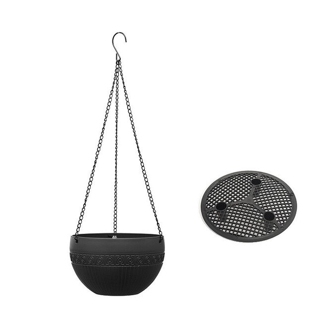 Imitation Rattan Hanging Basket Flower Pot Chain Basin Economic Hydroponic Plants Plant Grow Basin Home Garden Decoration: black