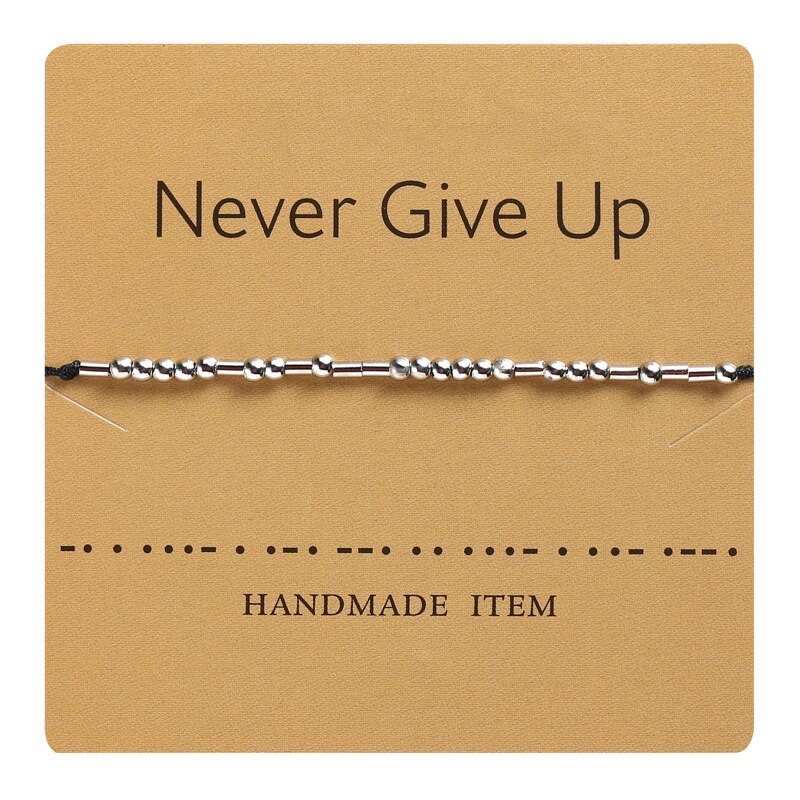 I Love U Morse Code Brief Charm Bead Armbanden Vriend Familie Geef Nooit Blijven Gaan Bff Hoop Hand Geweven verstelbare Armband: 5
