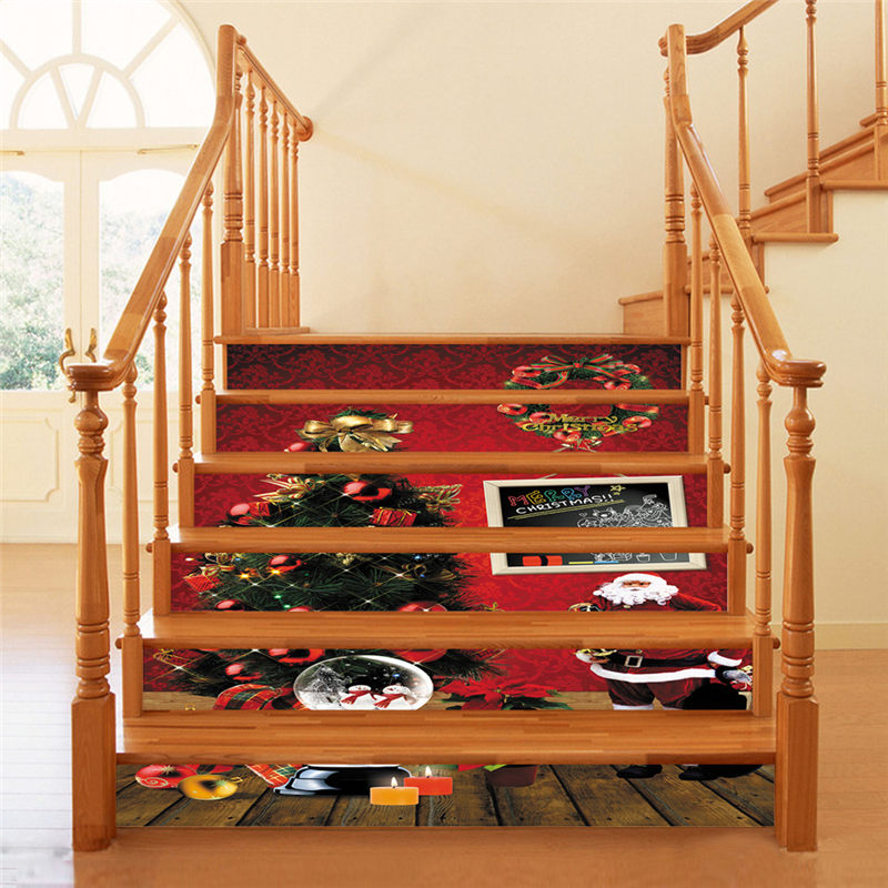 6 teile/satz Wasserdichte PVC Treppen Aufkleber Schneemann Santa Claus Weihnachten Boden Treppe Aufkleber Weihnachten Dekoration Für Heimat U3