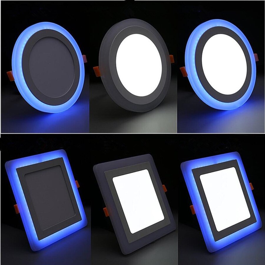 3 Model okrągły niebieski + biały dwukolorowy Panel Led 6w/9w/16w/24w AC85-265V wpuszczane LED oświetlenie sufitowe oświetlenie wewnętrzne