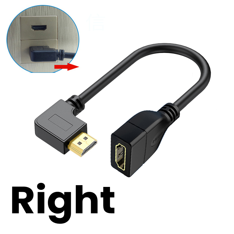 15/50cm 1080P HD Extender Cord 90 Degree Up/Down/Left/Right Angle Male To Female Extension Cable for PC TV DVD Monitor Projector: Bright Yellow / <=0.5m