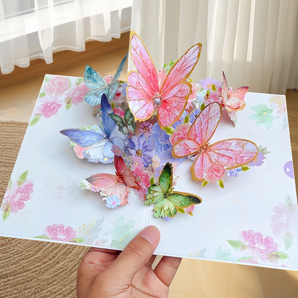 Tarjeta emergente con forma de mariposa en 3D, tarjeta de felicitación con los mejores deseos, para el día de la madre: Rojo