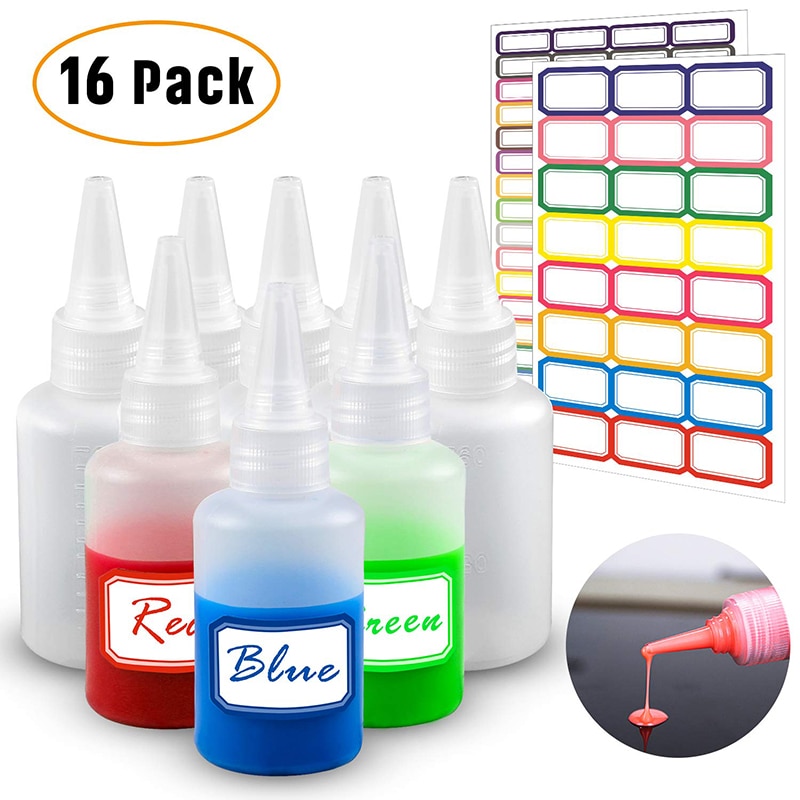 16Pcs Plastic Small Squeeze Bottles Clear Empty Squirt Bottles for Paint Art Crafts, 2 Ounce