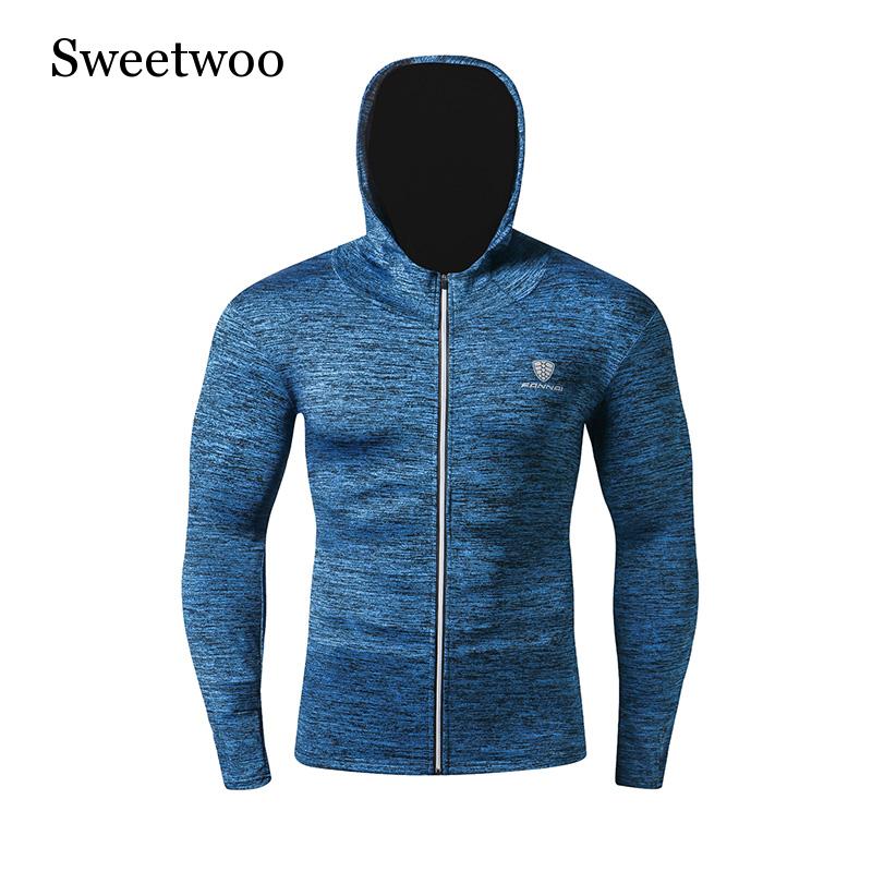 Løbejakke til mænd sport lange ærmer t-shirt stram fitness træningscenter fodbold reflekterende træningsfrakke jogging hættejakker: Dyb blå / L