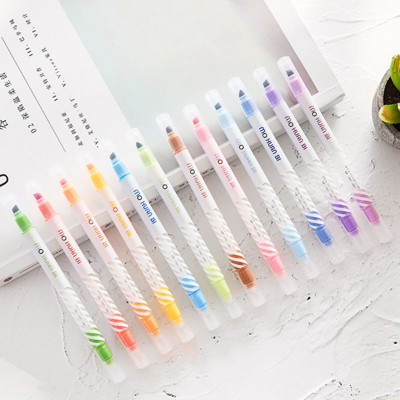 12 stk dobbel-ende highlighter penn tusjer pastell flytende kritt tusj highlighters til skolen