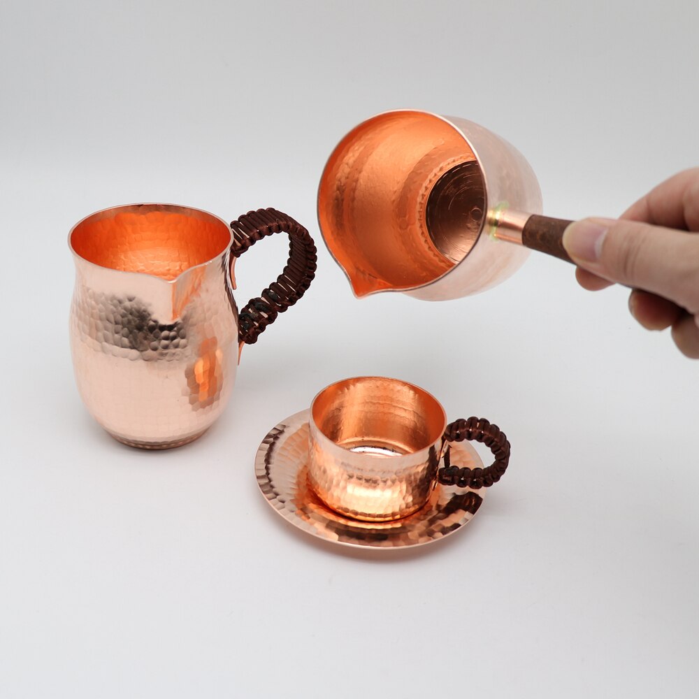 Pure Copper Handmade Coffee Tea Cup Turkish Greek Arabic Coffee Pot For Barista