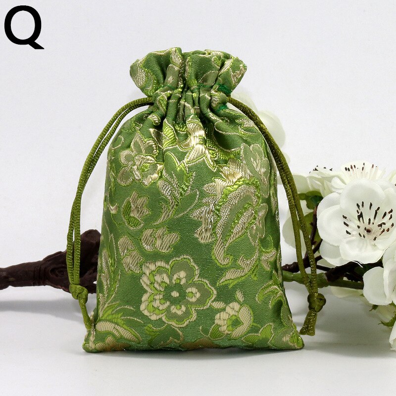 Zijde Sieraden Opbergtas Pouch Tas Kleine Satijnen Portemonnee Chinese Brocade Geborduurde Trekkoord Bag Voor Ring Sieraden: Q
