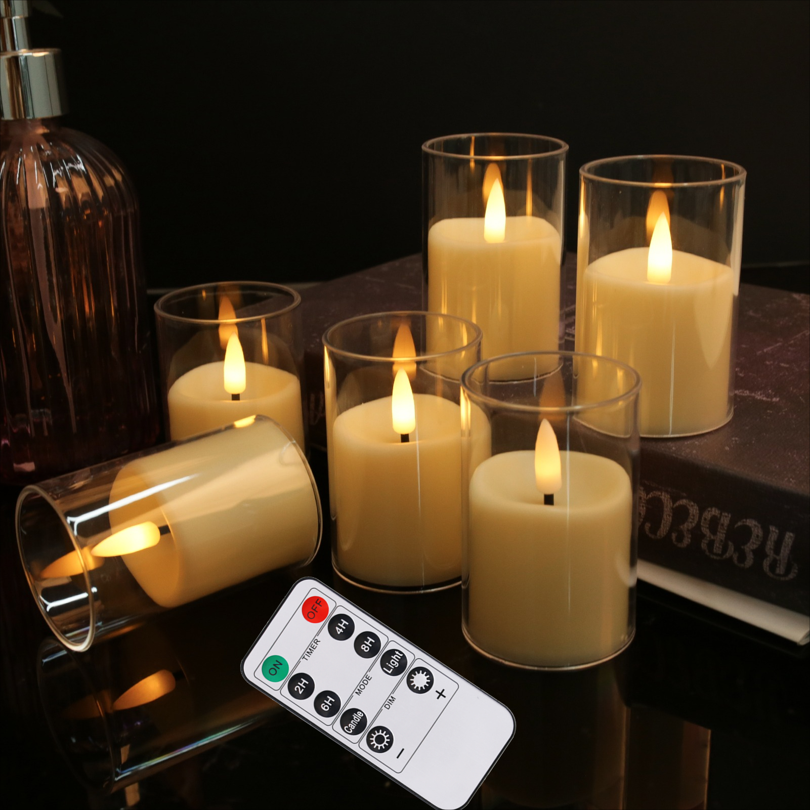 Vela electrónica LED sin llama con Control remoto, iluminación LED con llama parpadeante, luces de té, decoración del hogar de Navidad y Halloween: green