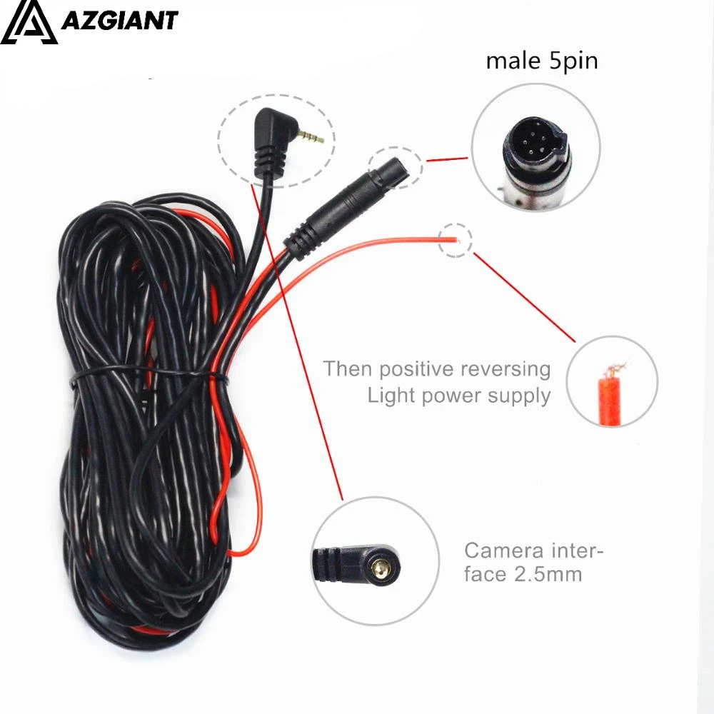 Cable de extensión para cámara de visión trasera de coche, conector macho de 6/10M, 5 pines, 2,5mm, RCA, DVR