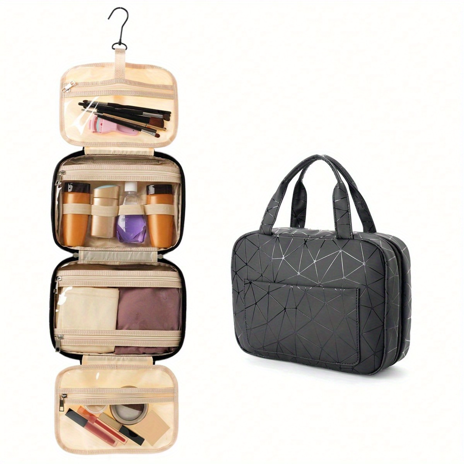 Neceser plegable impermeable para viaje con separación húmeda y seca, bolsa de cosméticos, bolsa de viaje multifuncional de gran capacidad: Rosa
