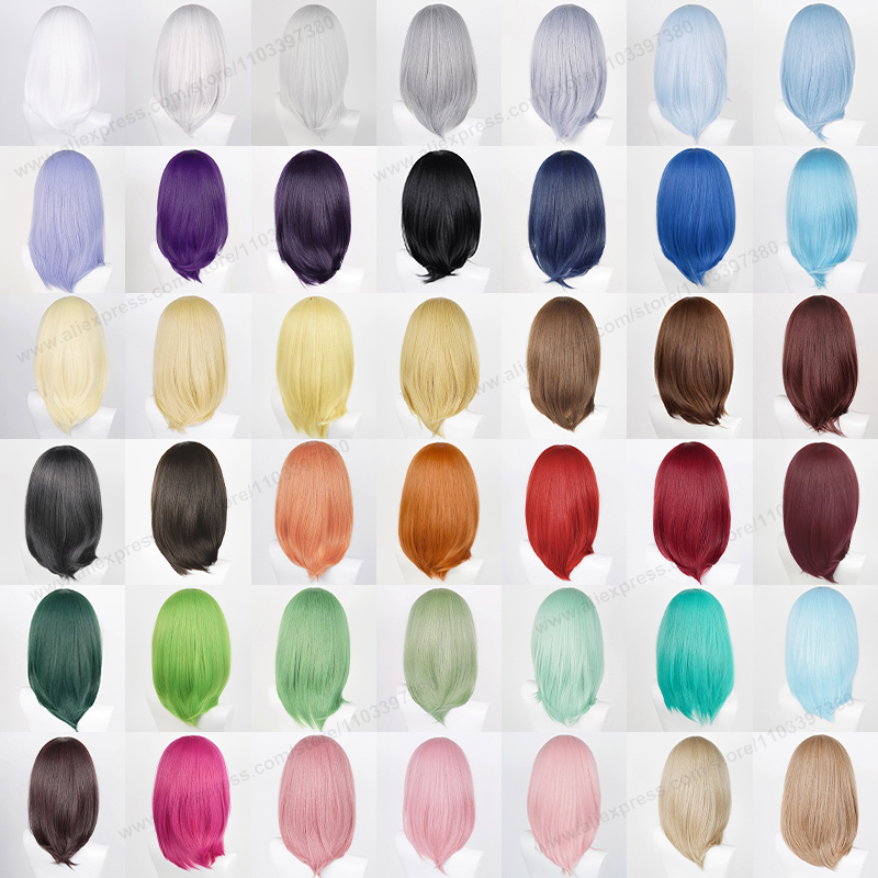 Anime 40 cm Mittel Basic Synthetische Knall blond Cosplay Perücke Schwarz Weiß verrotten Rosa Grün Braun Gold Blau Frauen Hitzebeständige haar