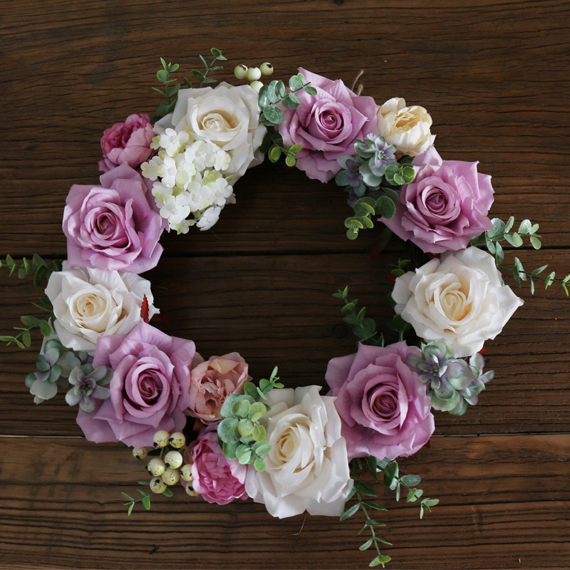 Kunstig simulering blomster bryllupsdekorasjon jul kransdør dekorasjon rose blomsterkrans hjem fest dekor