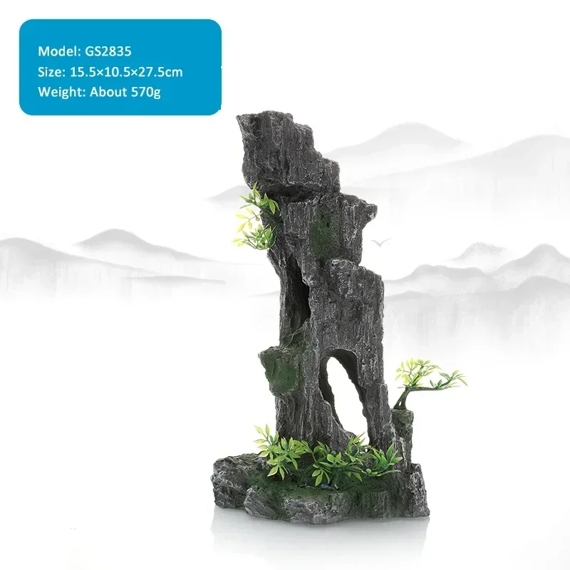 15-type decoratieve rotsen aquarium aquarium accessoires hars rotstuin aquarium decor vis verbergen gat rots voor aquarium: GRIJS