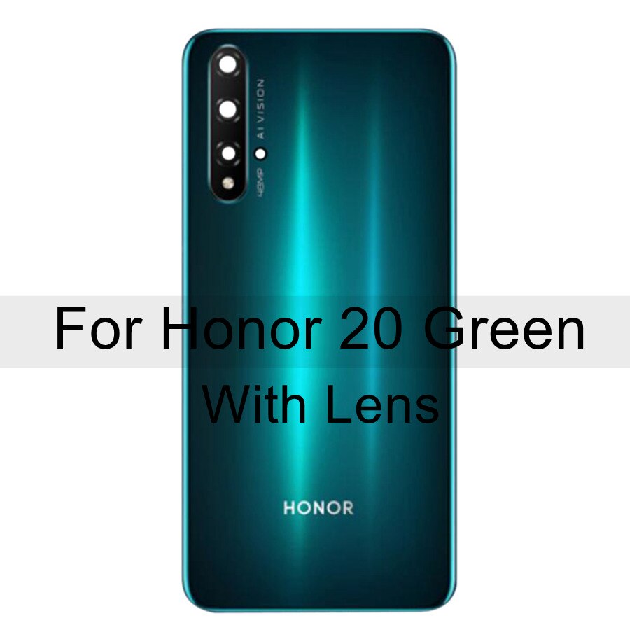 Per Huawei Honor 20 Della Copertura Posteriore Della Batteria Honor 20S 10i 20i del Pannello Di Vetro Posteriore del Portello Custodia Honor 20 pro Della Copertura Posteriore + Obiettivo Della Fotocamera: for Honor 20 Green