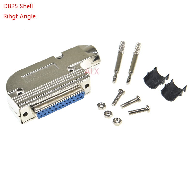 Carcasa de Metal DB25, carcasa de ángulo recto para D-SUB, 25 pines, 2 filas, conector de serie RS232, 1 pieza