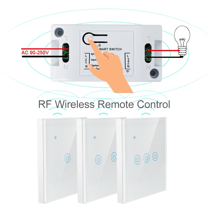 Interruptor táctil inalámbrico inteligente 1/2/3Gang 433Mhz RF interruptor de luz Panel inalámbrico Control remoto 10A/1100W transmisor receptor