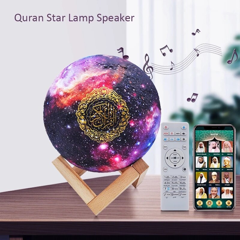 Telawah-app, koran-lautsprecher 3d -nachtlicht, kabelloser koran-player, koranlampe, muslimischer bluetooth-lautsprecher