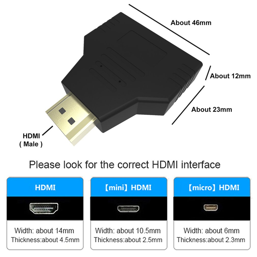 1080P 1 In 2 Hdmi Splitter Adapter Male Naar 2 Vrouwelijke Onversion Hoofd Adapter