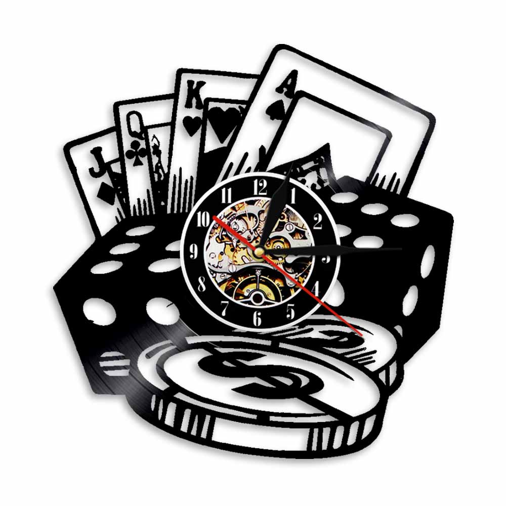 Poker Dice LED Wall Clock Poker Chip Set Vinyl Record Wall Clock Poker Room Wall Decor Poker Player Gambler reloj de pared: NO LED Light