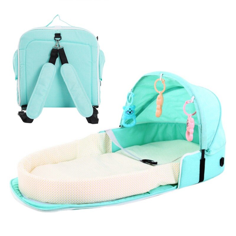 Moisés portátil plegable para bebé, cama de viaje para interior, mochila transpirable, cesta de dormir infantil: Verde