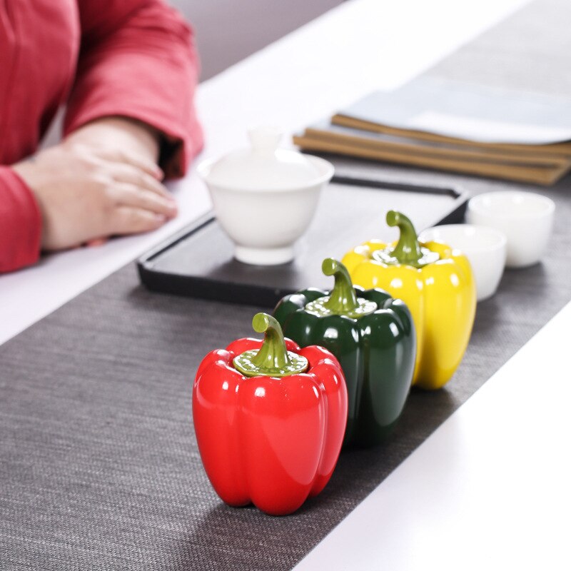 Pepper Shape Ceramic Tea Pot Ceramic Sealed Storage Tank Table Decoration Storage Containers Kitchen Seasoning Porcelain Jar
