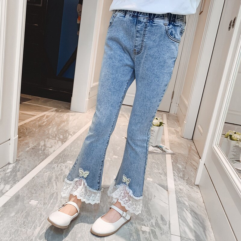 Pantalones vaqueros acampanados de encaje para niñas, ropa vaquera para bebés, 4, 6, 8, 10 y 12 años, primavera y otoño, 2022: 11-12 Year Size 160