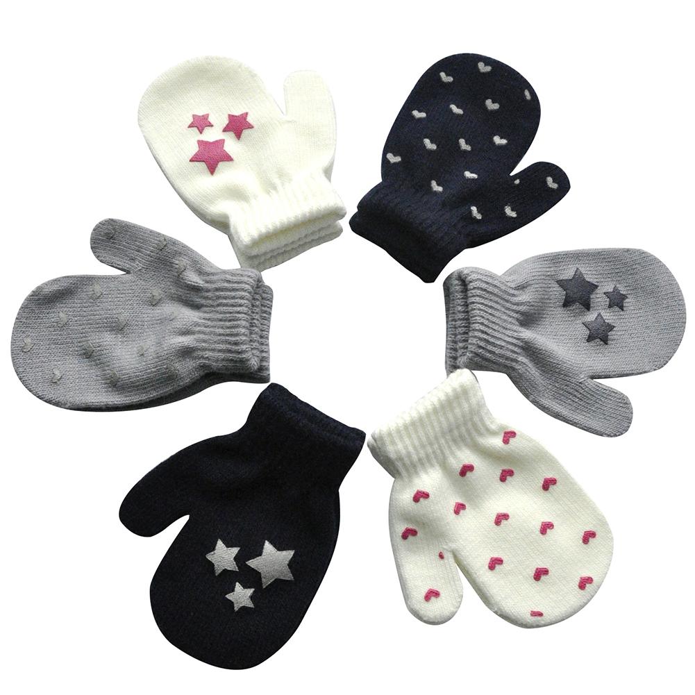 1 Paar Winter Pasgeboren Baby Anti-Kras Handschoenen Ster Hart Print Gebreide Wanten