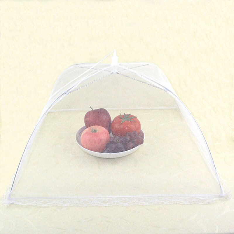 White Folding Food Mesh Cover Tent Breathable Insect-proof Cover Home Dining Table Kitchen Counter Meal Vegetable Fruit Umbrella