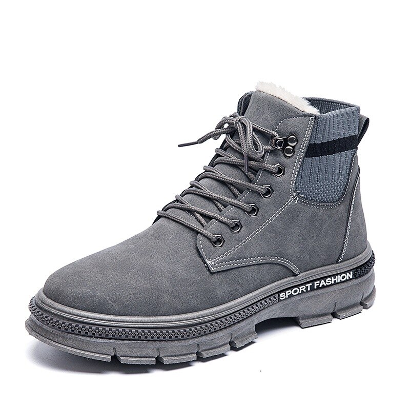 Fujin Hiver femmes hommes Polaire Doublé Bottes De Neige Slip Fond Plat Bottines Décontracté Coton Rembourré Chaussures: GRIS / 10.5