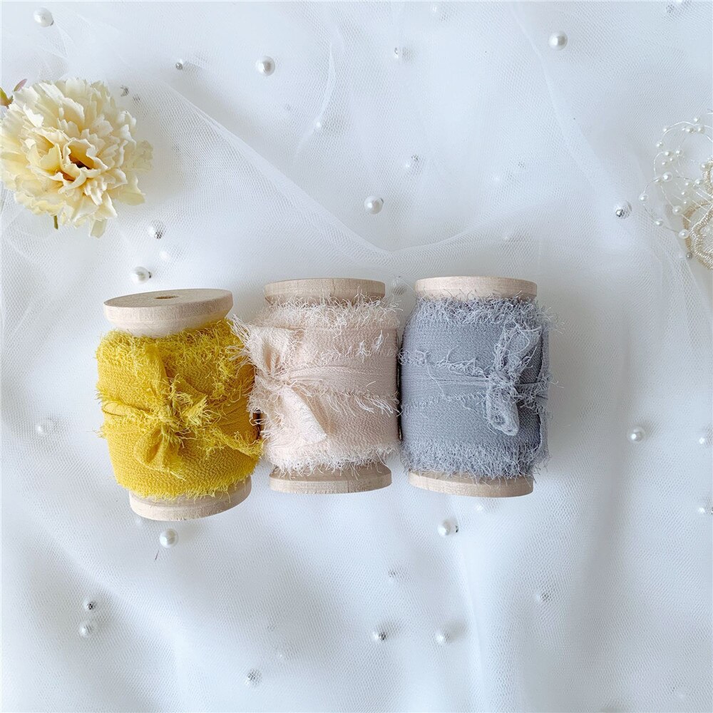 3 Rollen/Set Roll Ins Stijl Handgemaakte Chiffon Verzwakte Randen Zijden Lint Bruiloft Boeket Streamers Fotografie Styling, cadeaupapier: set 9