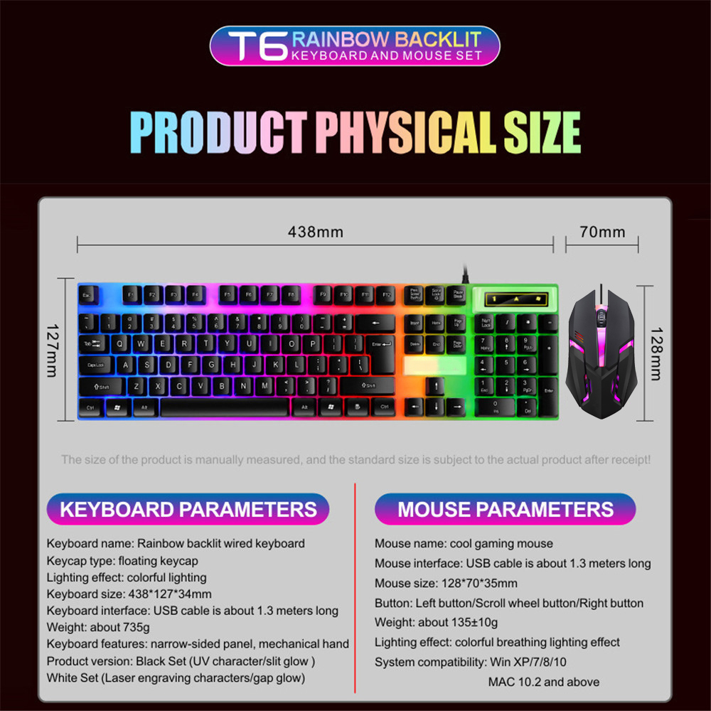Verkabelt 104 Tasten Tastatur und Maus Set Business Office Gaming bunte Beleuchtung ergonomische Tastatur Maus für Laptop-PC-Zubehör