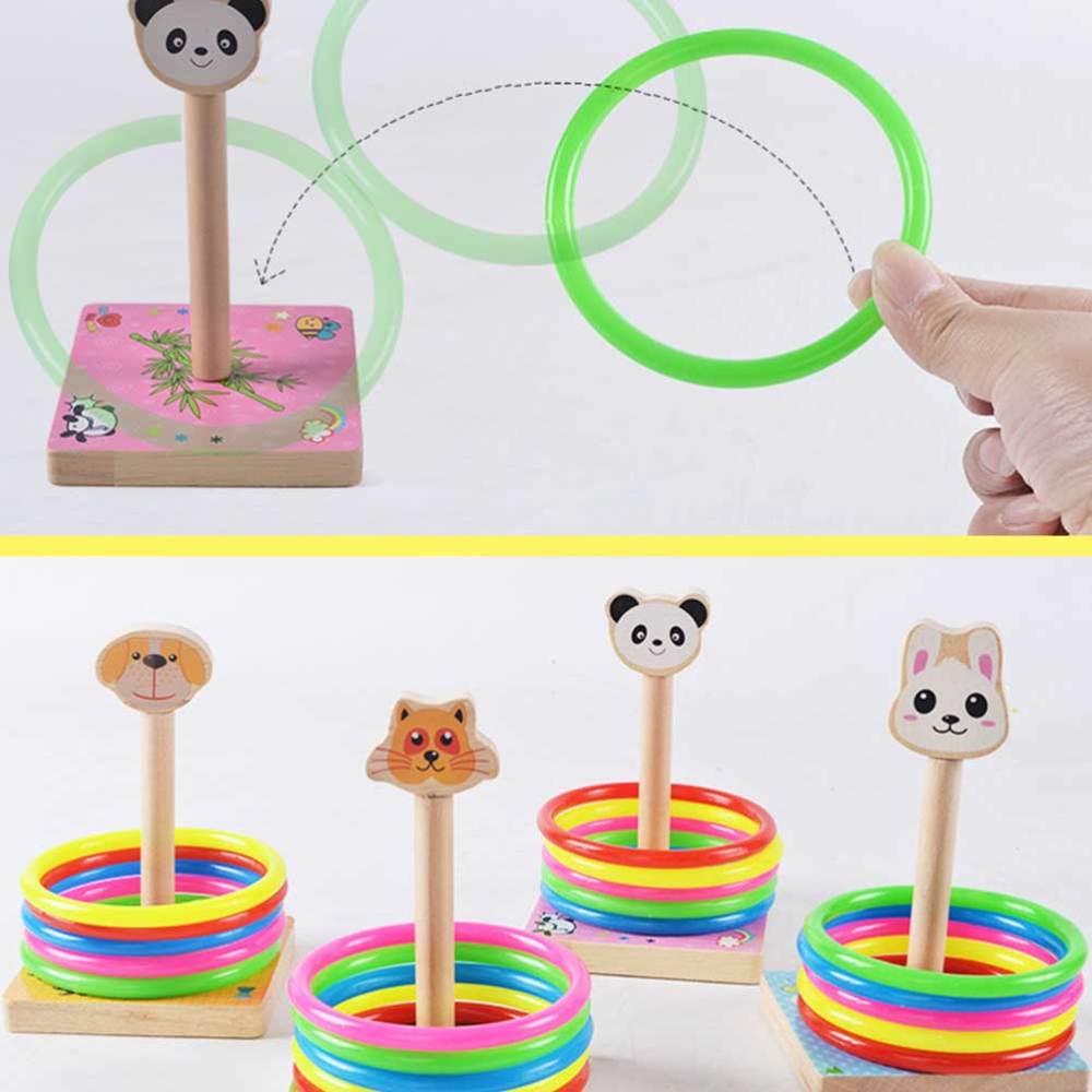 1 impostato di lancio in legno per bambini divertenti a forma di anello lanciare gioco giallo (stile canna)