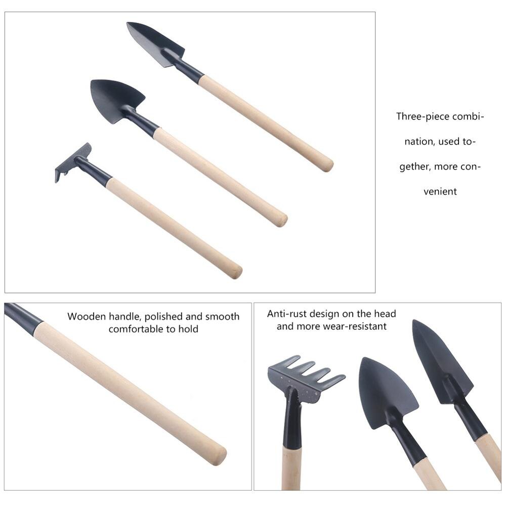 3 Pcs/set Home Spade Shovel Harrow Flowerpot Tools Potted Plants Maintenance Wooden Handle Plant Soil Shovels Gardening Tools